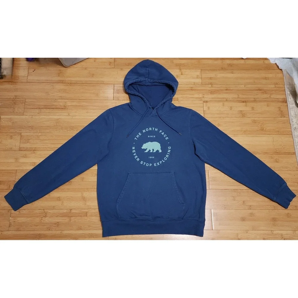 The North Face Never Stop Exploring Bear Sweatshirt Hoodie Men's M Graphic Blue